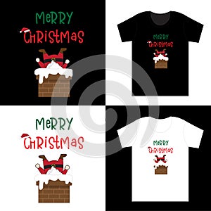 Merry Christmas and Happy New Year. Santa In Chimney Gnomes  lettering quoteÂ design. For t-shirt, greeting card or poster design